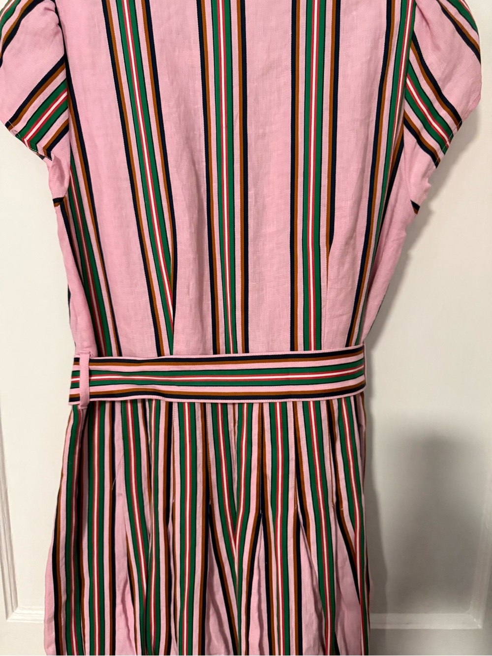 Boden Pink Striped Button Front Maxi Shirt Dress Linen Tie Belt Pockets EUC Sz 6 - Picture 7 of 7